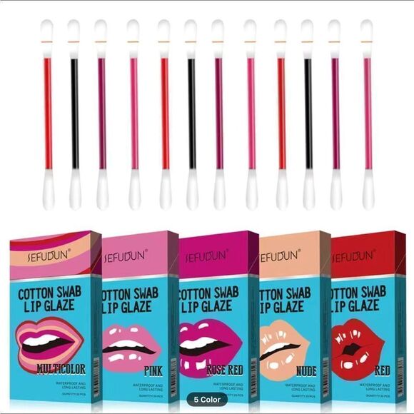 TATTOO LIPSTICK COTTON SWAB LIP GLAZE WATERPROOF LONG LASTING 20PCS PER PACK - Picture 2 of 11